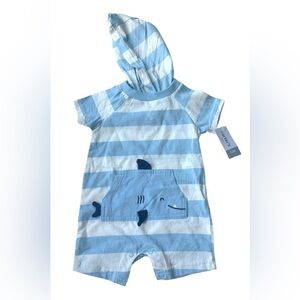 NWT Carter's Baby Boy Blue Striped Whale Snap Shorts Hooded One Piece 12 Months